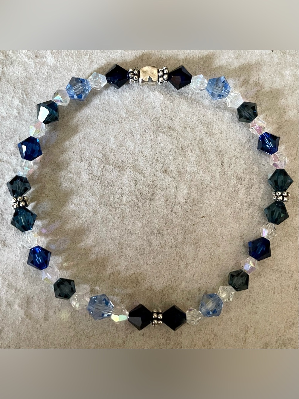 Handmade Ocean Swarovski Bicone Crystal Antique Silver Stretch Bracelet (FIRM)